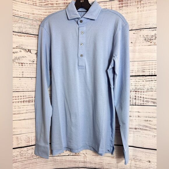 Greyson Mens size Omaha Long Sleeve Polo Wolf Blue Cotton Blend Cooling Fabric - Picture 2 of 16